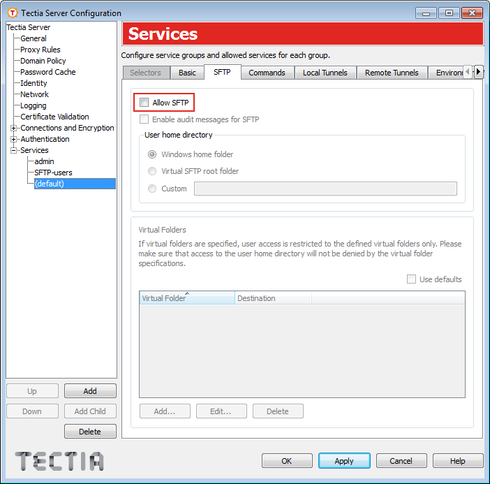 SFTP service denied from default groups