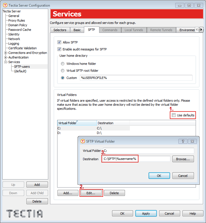 Define virtual folders for group SFTP-users