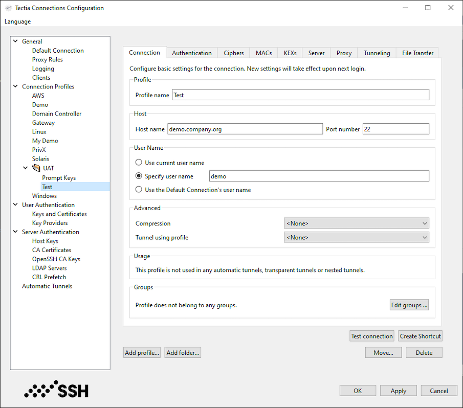 Configuring connection profiles