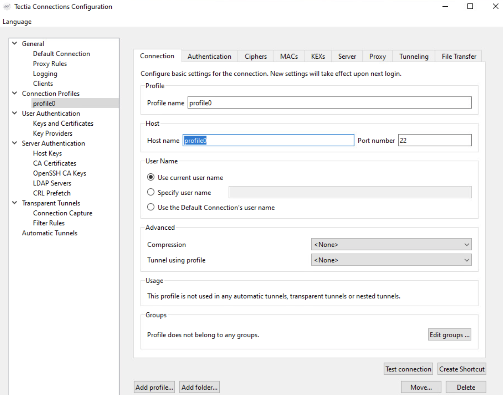 Adding connection profiles