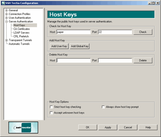 Defining server host keys settings