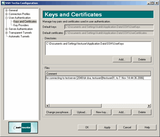 Defining keys and certificates