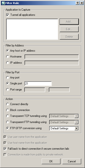 Setting filter rules for FTP-SFTP conversion