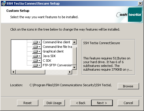 Installation options with SSH Tectia ConnectSecure