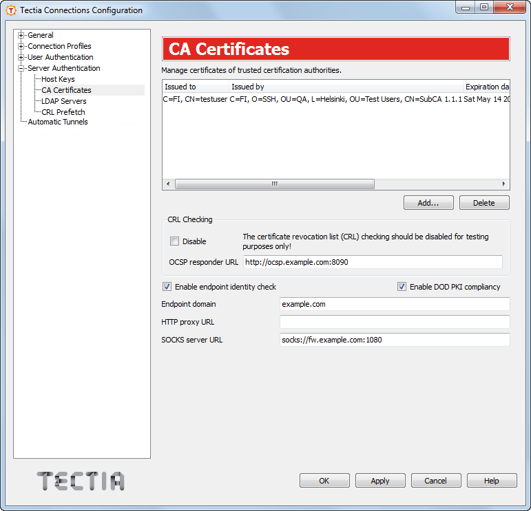 Defining CA certificates