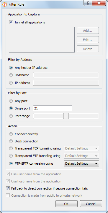 Setting filter rules for FTP-SFTP conversion