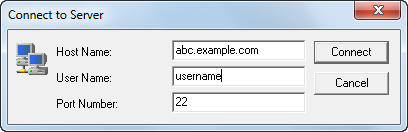 The Connect to Server dialog