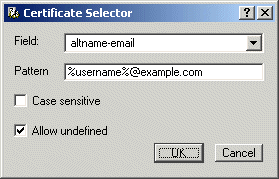 The Certificate Selector dialog box