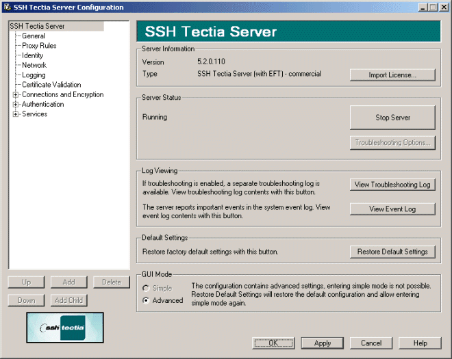 SSH Tectia Server Configuration - SSH Tectia Server page