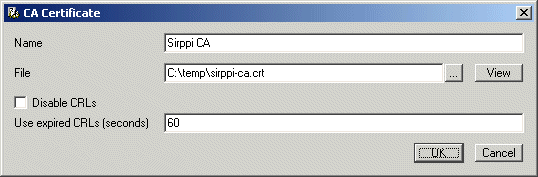 Editing CA certificate settings