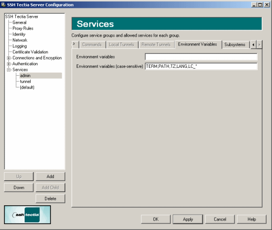 The Environment Variables dialog box