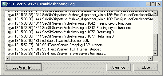 Viewing troubleshooting log