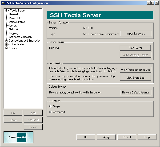 SSH Tectia Server Configuration - SSH Tectia Server page