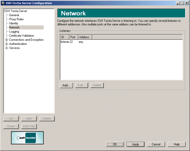 SSH Tectia Server Configuration - Network page