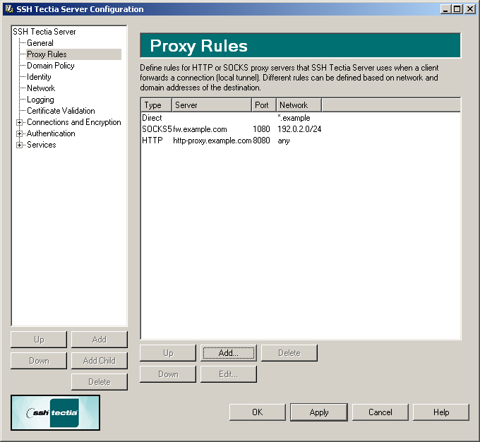 SSH Tectia Server Configuration - Proxy Rules page