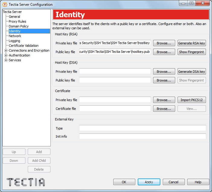 Tectia Server Configuration - Identity page