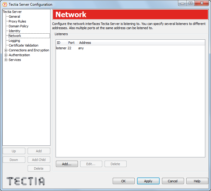Tectia Server Configuration - Network page