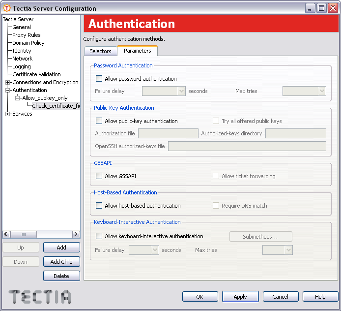 Unselecting authentication methods