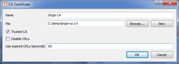 Editing CA certificate settings