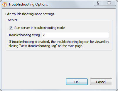Editing troubleshooting options