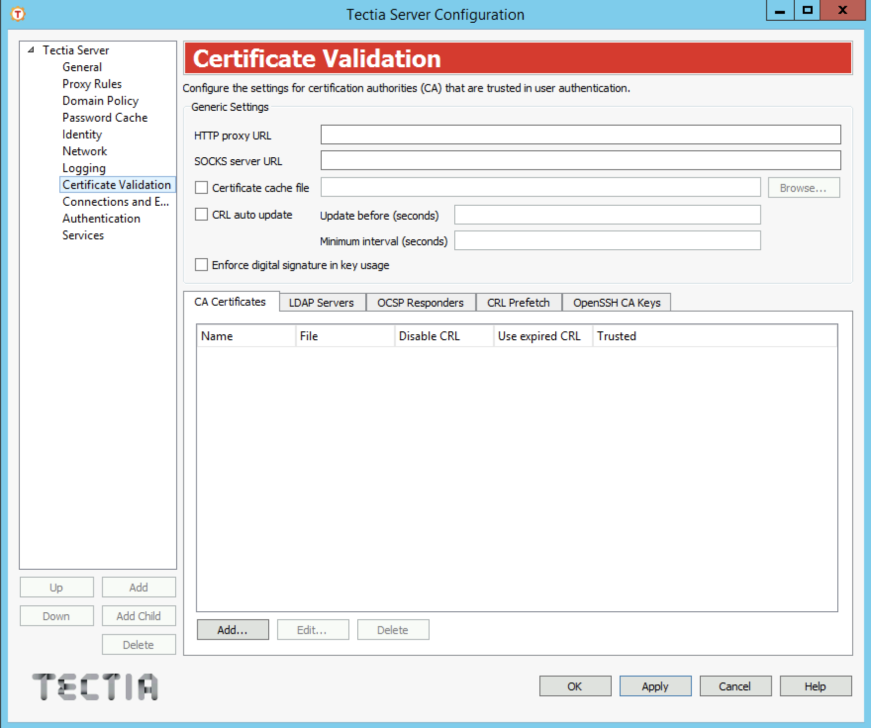 Tectia Server Configuration - Certificate Validation page