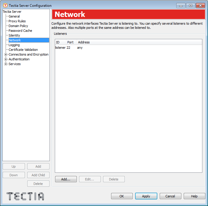 Tectia Server Configuration - Network page