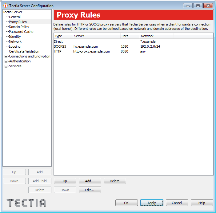 Tectia Server Configuration - Proxy Rules page