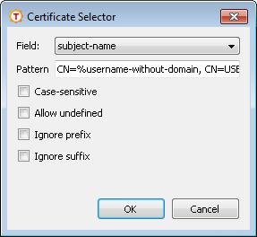 Entering a pattern for the certificate selector