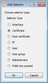 Adding a selector for a certificate