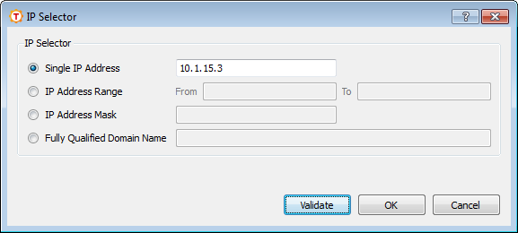 The IP Selector dialog box