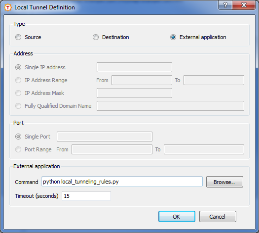 The Local Tunnel Definition dialog box