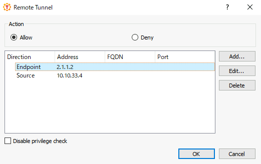 The Remote Tunnel dialog box