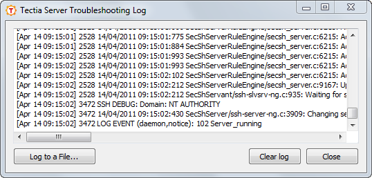 Viewing troubleshooting log