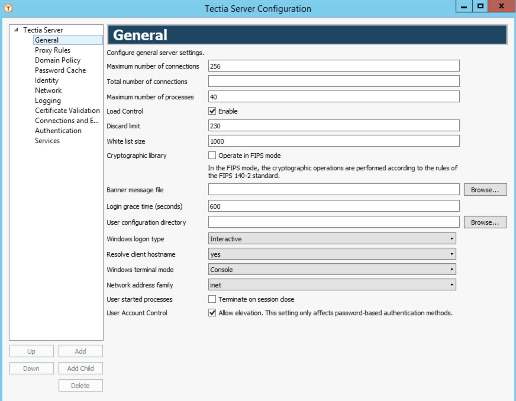 Tectia Server Configuration - General page