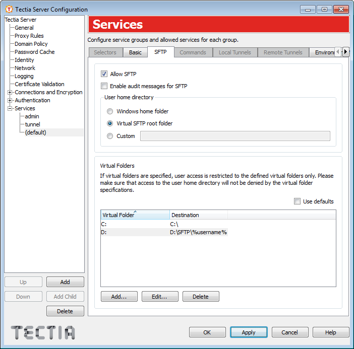 Defining virtual folders