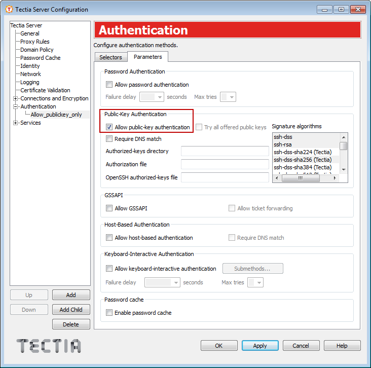Allowing public key authentication