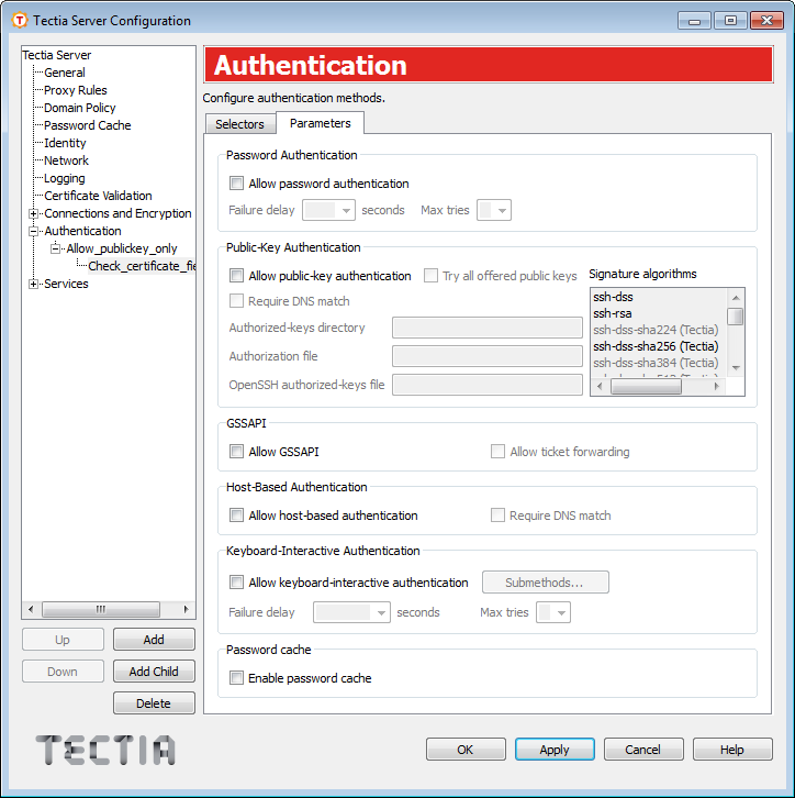 Unselecting authentication methods