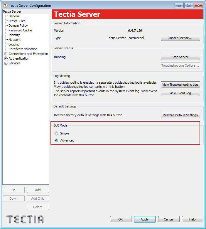 Selecting Advanced GUI mode