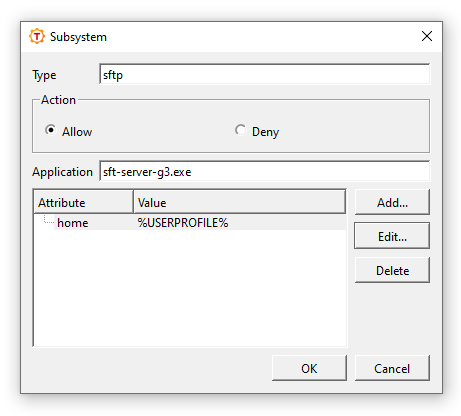 Adding a new subsystem dialog box
