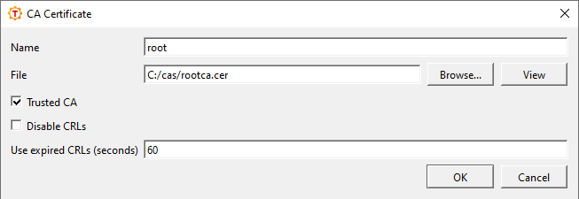 Editing CA certificate settings