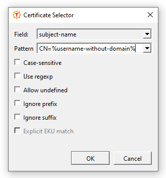 The Certificate Selector dialog box