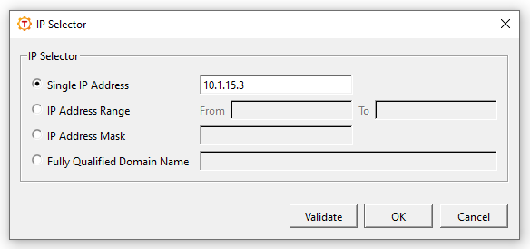 The IP Selector dialog box