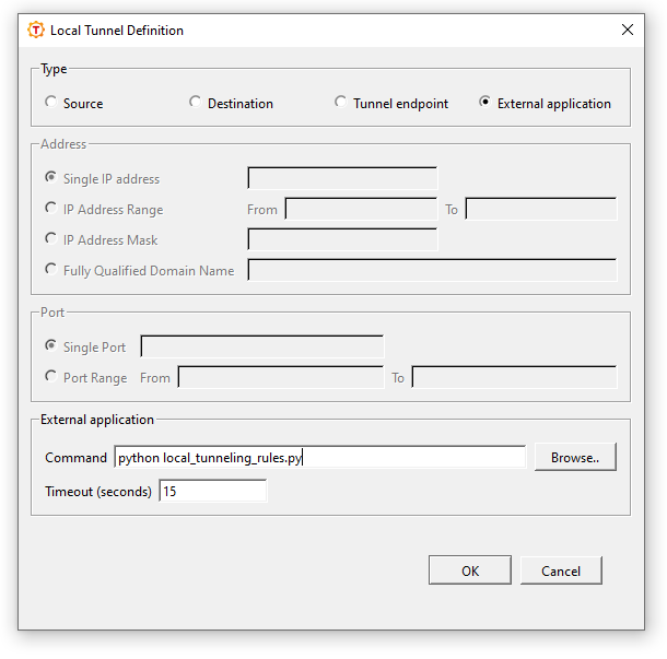 The Local Tunnel Definition dialog box