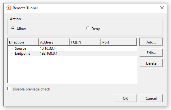 The Remote Tunnel dialog box