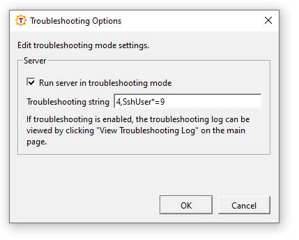 Editing troubleshooting options