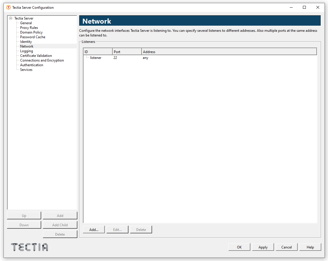 Tectia Server Configuration - Network page