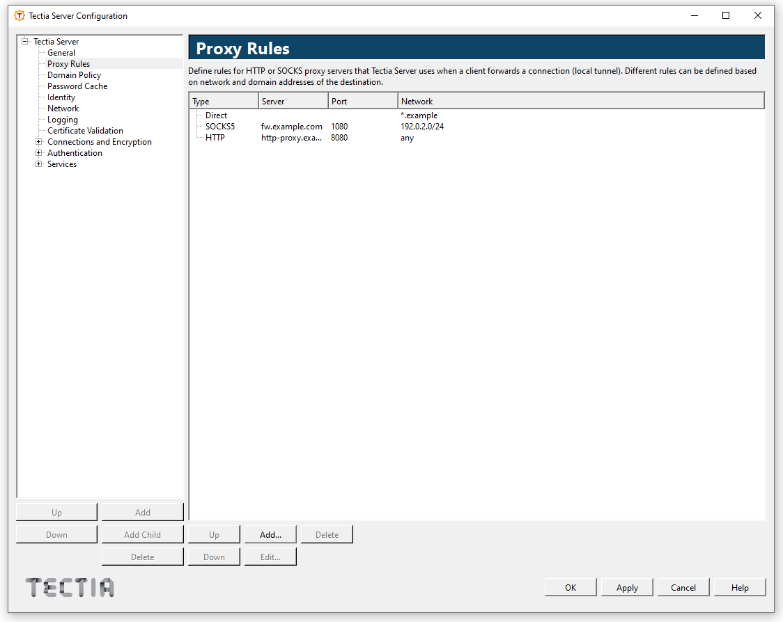 Tectia Server Configuration - Proxy Rules page
