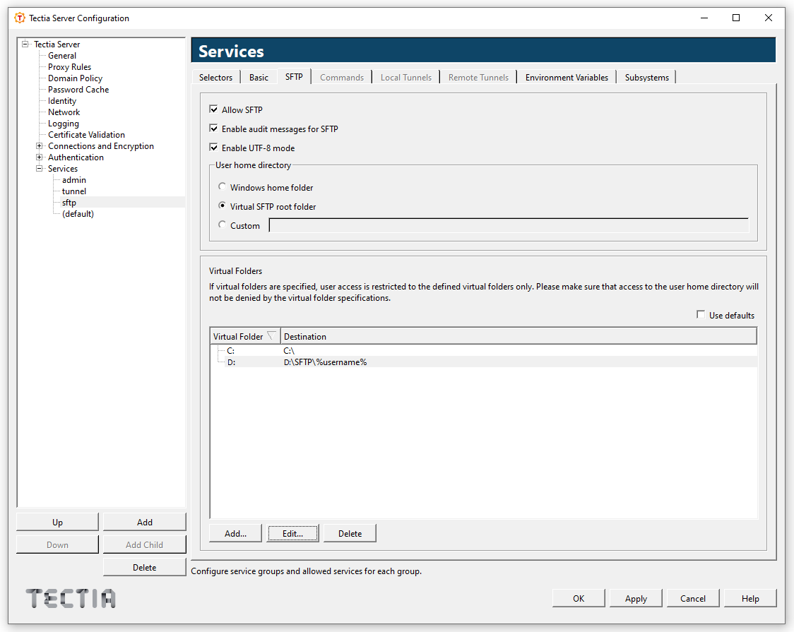 Defining virtual folders