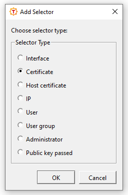 Adding a selector for a certificate