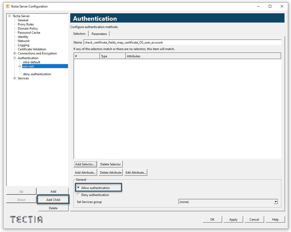 Creating a child authentication group
